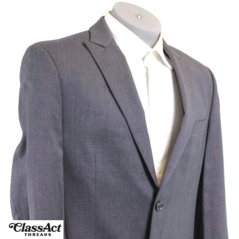 Alfani Suit Jacket Sport Coat Blazer Mens Gray Double Vented Wool 2 Btn 40R
